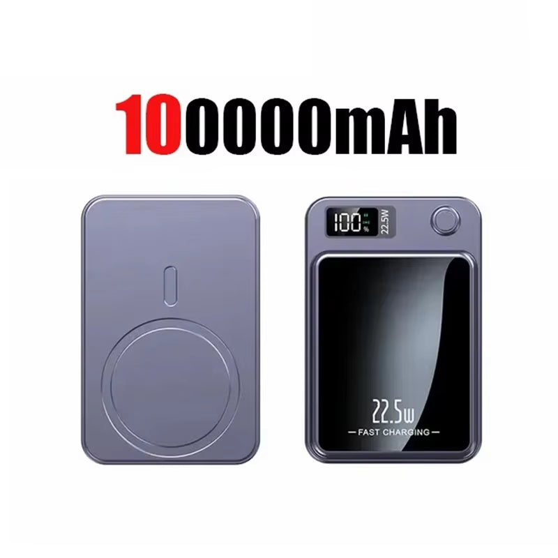 Ultra-Portable 100000mAh Magnetic Wireless Fast Charger - Power Bank for iPhone, Huawei, and Samsung - Perfect Aux Battery Pack for 2025