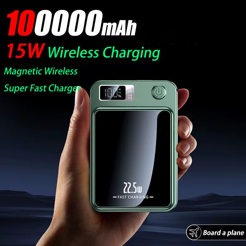 Ultra-Portable 100000mAh Magnetic Wireless Fast Charger - Power Bank for iPhone, Huawei, and Samsung - Perfect Aux Battery Pack for 2025