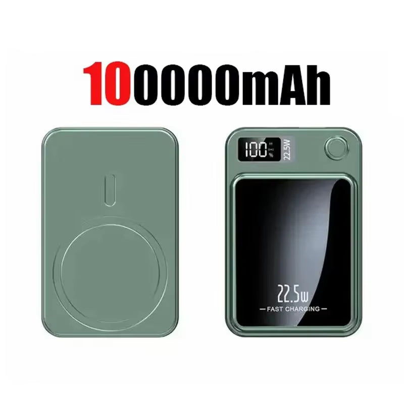 Ultra-Portable 100000mAh Magnetic Wireless Fast Charger - Power Bank for iPhone, Huawei, and Samsung - Perfect Aux Battery Pack for 2025