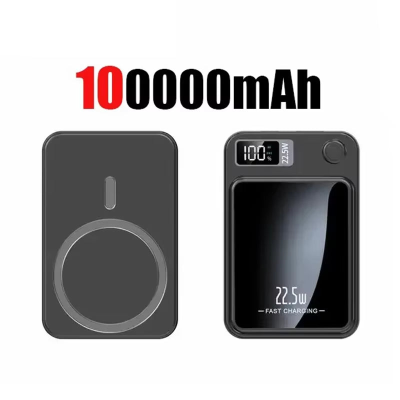 Ultra-Portable 100000mAh Magnetic Wireless Fast Charger - Power Bank for iPhone, Huawei, and Samsung - Perfect Aux Battery Pack for 2025